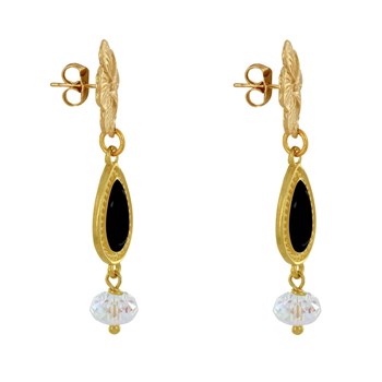 Geëmailleerde Bloem Druppel en Gefacetteerde Parel Stud Oorbellen in Goudmetaal