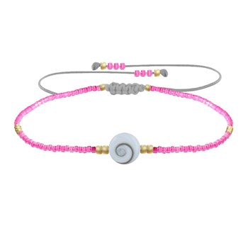 Bracelet Lien Oeil de Sainte Lucie et Petites Perles Brillantes - Rose Fluo
