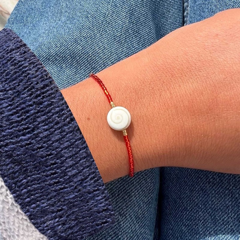 Bracelet Lien Oeil de Sainte Lucie et Petites Perles Brillantes - Rose Fluo - vue 4