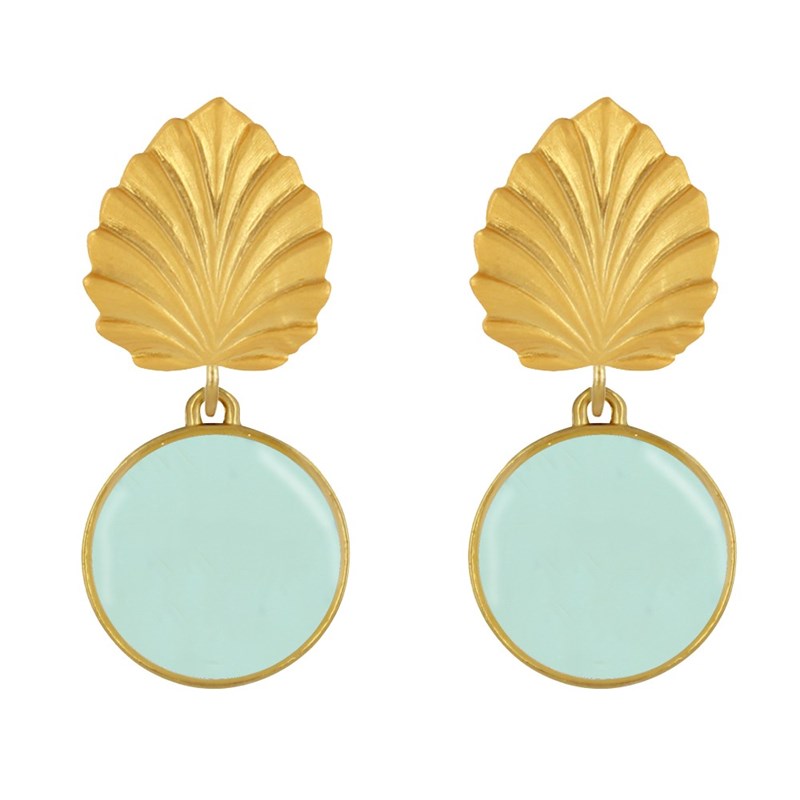 Boucles d'Oreilles Clous Laiton Feuille et Disque Émaillé - vue 2
