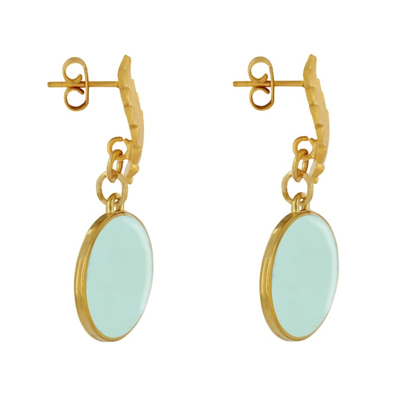 Boucles d'Oreilles Clous Laiton Feuille et Disque Émaillé - vue 3