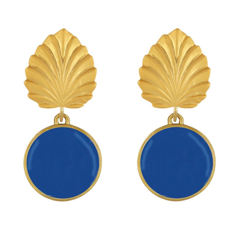 Boucles d'Oreilles Clous Laiton Feuille et Disque Émaillé - vue 2