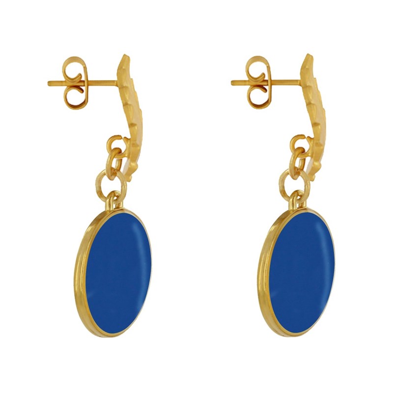 Boucles d'Oreilles Clous Laiton Feuille et Disque Émaillé - vue 3