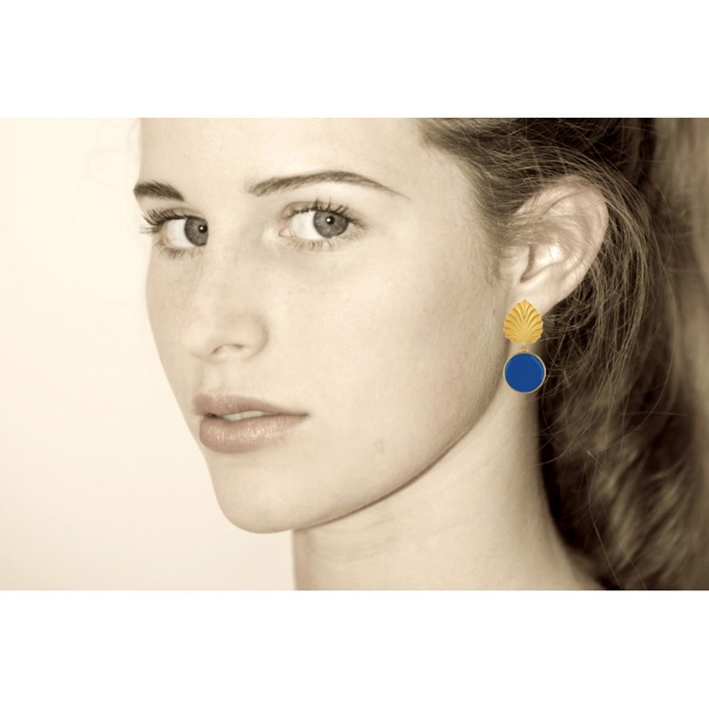 Boucles d'Oreilles Clous Laiton Feuille et Disque Émaillé - vue 4