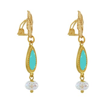 Geëmailleerde Bloem Druppel en Gefacetteerde Parel Goud Metalen Clip Oorbellen