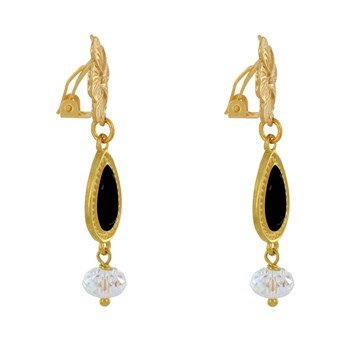 Geëmailleerde Bloem Druppel en Gefacetteerde Parel Goud Metalen Clip Oorbellen