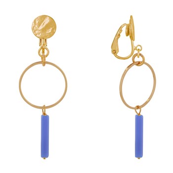 Boucles d'Oreilles Clip Doré Cercle et Perle Rectangulaire Brillante