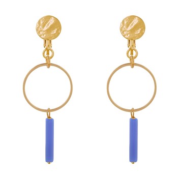 Boucles d'Oreilles Clip Doré Cercle et Perle Rectangulaire Brillante