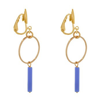 Boucles d'Oreilles Clip Doré Cercle et Perle Rectangulaire Brillante