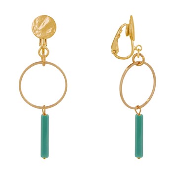 Boucles d'Oreilles Clip Doré Cercle et Perle Rectangulaire Brillante