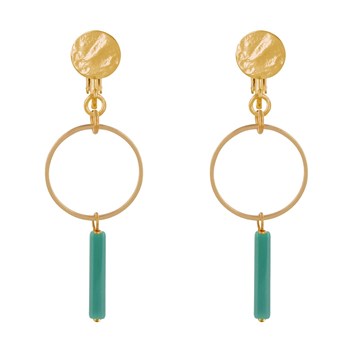 Boucles d'Oreilles Clip Doré Cercle et Perle Rectangulaire Brillante