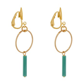 Boucles d'Oreilles Clip Doré Cercle et Perle Rectangulaire Brillante