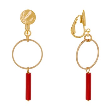 Boucles d'Oreilles Clip Doré Cercle et Perle Rectangulaire Brillante