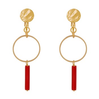 Boucles d'Oreilles Clip Doré Cercle et Perle Rectangulaire Brillante