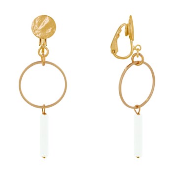 Boucles d'Oreilles Clip Doré Cercle et Perle Rectangulaire Brillante
