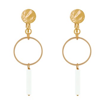 Boucles d'Oreilles Clip Doré Cercle et Perle Rectangulaire Brillante