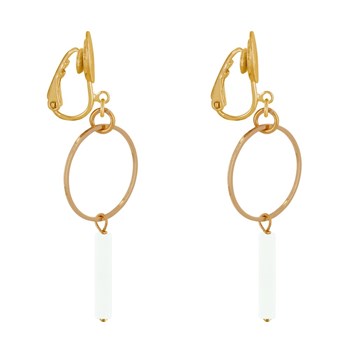 Boucles d'Oreilles Clip Doré Cercle et Perle Rectangulaire Brillante