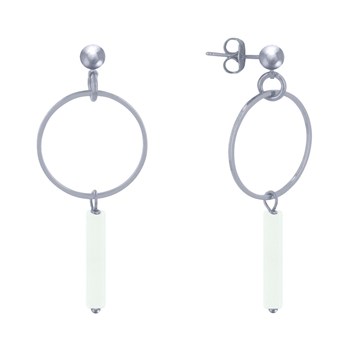Boucles d'Oreilles Clous Argenté Cercle et Perle Rectangulaire Brillante