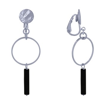 Boucles d'Oreilles Clip Argenté Cercle et Perle Rectangulaire Brillante