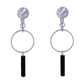 Boucles d'Oreilles Clip Argenté Cercle et Perle Rectangulaire Brillante