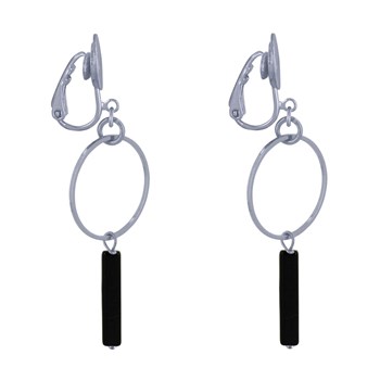 Boucles d'Oreilles Clip Argenté Cercle et Perle Rectangulaire Brillante