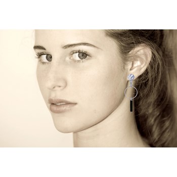 Boucles d'Oreilles Clip Argenté Cercle et Perle Rectangulaire Brillante