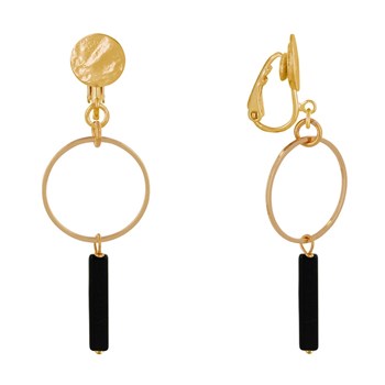 Boucles d'Oreilles Clip Doré Cercle et Perle Rectangulaire Brillante