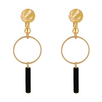 Boucles d'Oreilles Clip Doré Cercle et Perle Rectangulaire Brillante