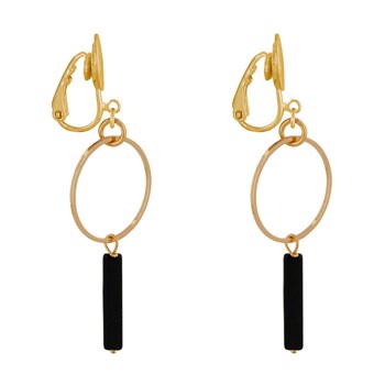 Boucles d'Oreilles Clip Doré Cercle et Perle Rectangulaire Brillante