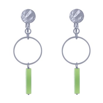 Boucles d'Oreilles Clip Argenté Cercle et Perle Rectangulaire Brillante