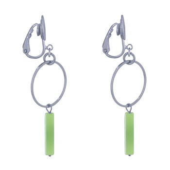 Boucles d'Oreilles Clip Argenté Cercle et Perle Rectangulaire Brillante