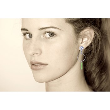 Boucles d'Oreilles Clip Argenté Cercle et Perle Rectangulaire Brillante