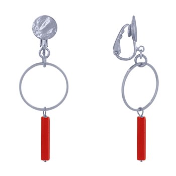 Boucles d'Oreilles Clip Argenté Cercle et Perle Rectangulaire Brillante