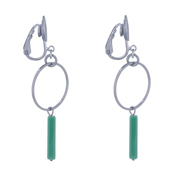 Boucles d'Oreilles Clip Argenté Cercle et Perle Rectangulaire Brillante