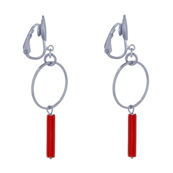 Boucles d'Oreilles Clip Argenté Cercle et Perle Rectangulaire Brillante