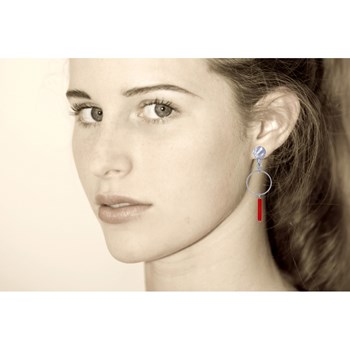 Boucles d'Oreilles Clip Argenté Cercle et Perle Rectangulaire Brillante