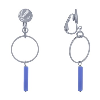 Boucles d'Oreilles Clip Argenté Cercle et Perle Rectangulaire Brillante