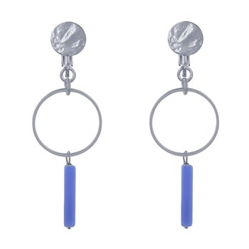 Boucles d'Oreilles Clip Argenté Cercle et Perle Rectangulaire Brillante