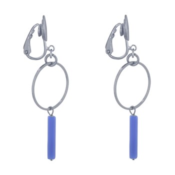 Boucles d'Oreilles Clip Argenté Cercle et Perle Rectangulaire Brillante