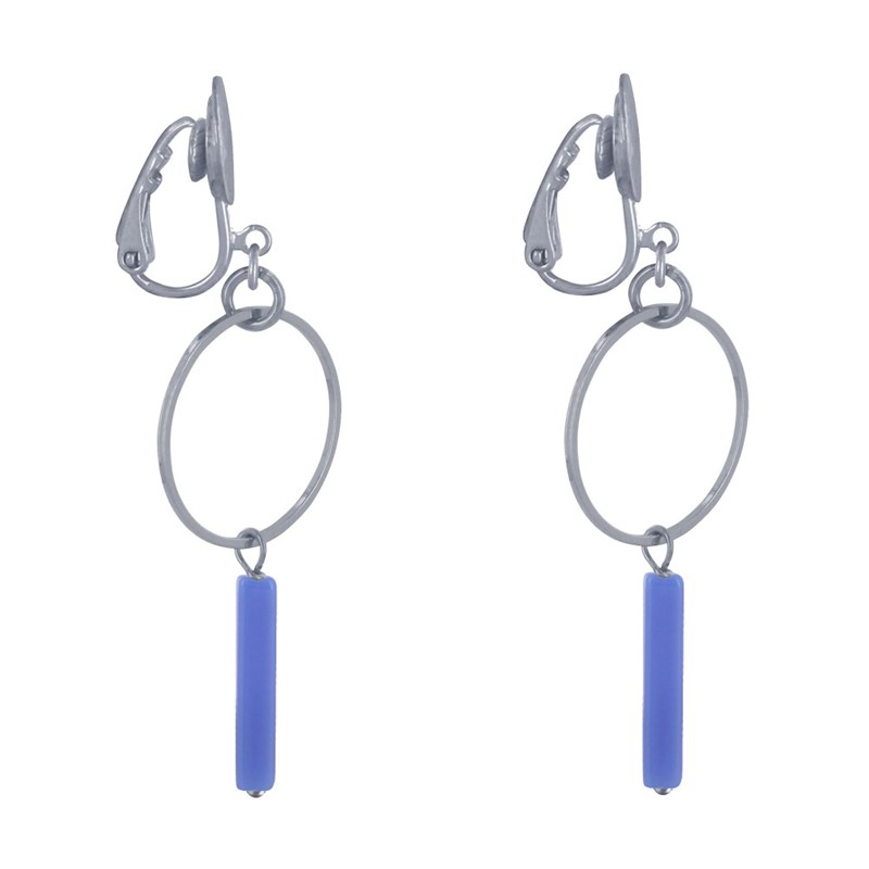 Boucles d'Oreilles Clip Argenté Cercle et Perle Rectangulaire Brillante - vue 3
