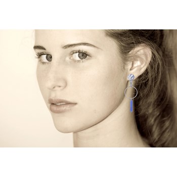 Boucles d'Oreilles Clip Argenté Cercle et Perle Rectangulaire Brillante