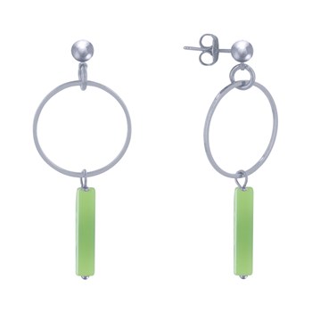 Boucles d'Oreilles Clous Argenté Cercle et Perle Rectangulaire Brillante