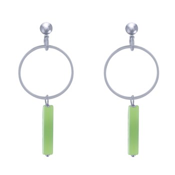 Boucles d'Oreilles Clous Argenté Cercle et Perle Rectangulaire Brillante