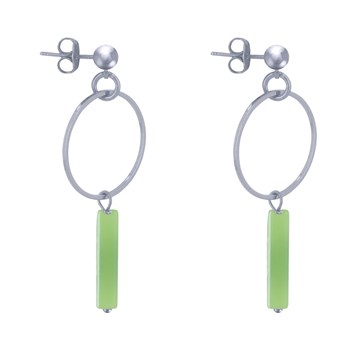 Boucles d'Oreilles Clous Argenté Cercle et Perle Rectangulaire Brillante