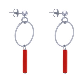 Boucles d'Oreilles Clous Argenté Cercle et Perle Rectangulaire Brillante