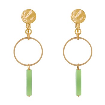 Boucles d'Oreilles Clip Doré Cercle et Perle Rectangulaire Brillante