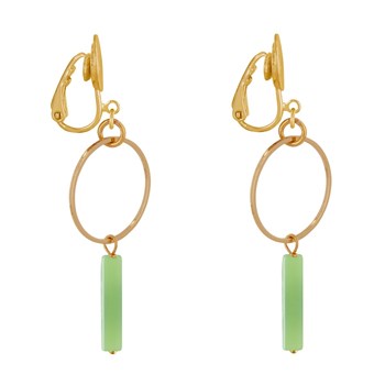 Boucles d'Oreilles Clip Doré Cercle et Perle Rectangulaire Brillante