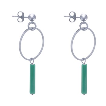 Boucles d'Oreilles Clous Argenté Cercle et Perle Rectangulaire Brillante