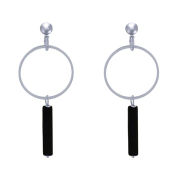 Boucles d'Oreilles Clous Argenté Cercle et Perle Rectangulaire Brillante