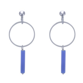 Boucles d'Oreilles Clous Argenté Cercle et Perle Rectangulaire Brillante